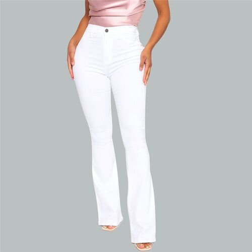 Cotton White High Waist Casual Flared Jeans Women 2021 Sprin