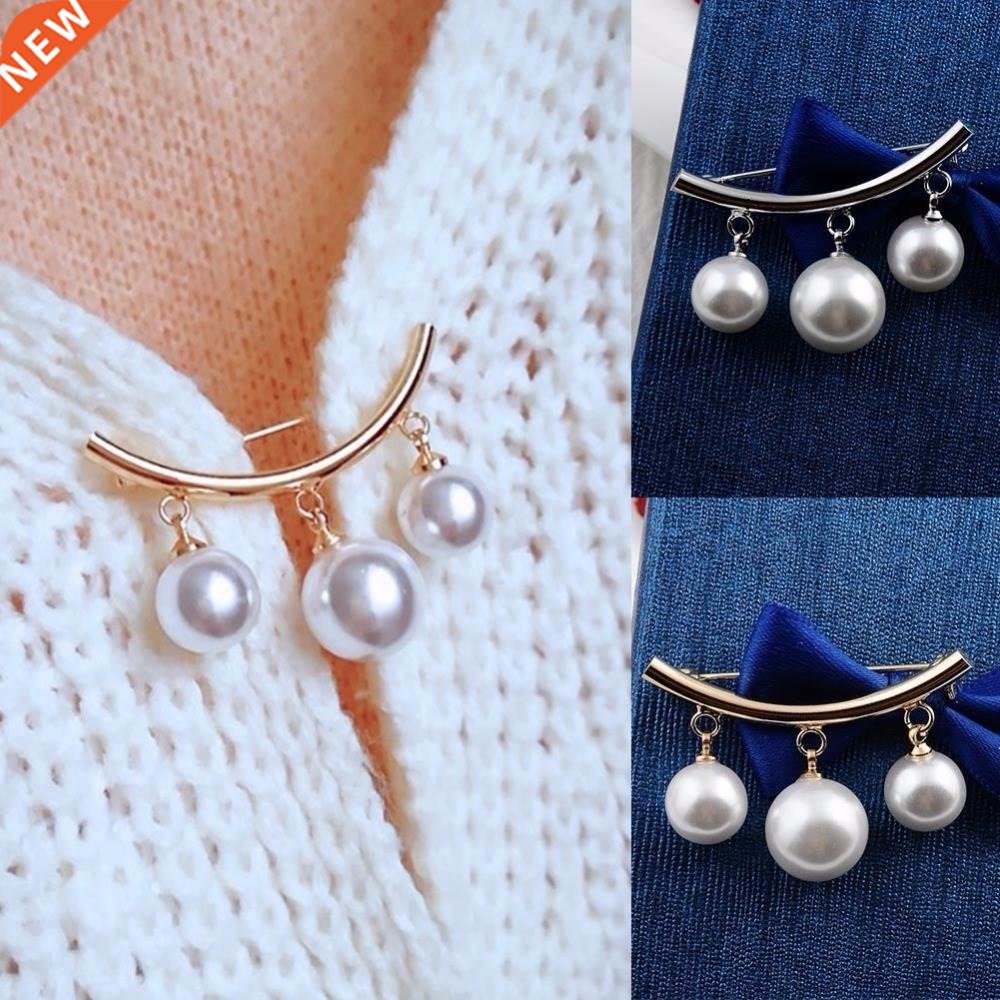 Fashion Pearl Fixed Strap Charm Safety Pin Brooch Sweater Ca