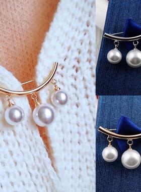 Fashion Pearl Fixed Strap Charm Safety Pin Brooch Sweater Ca