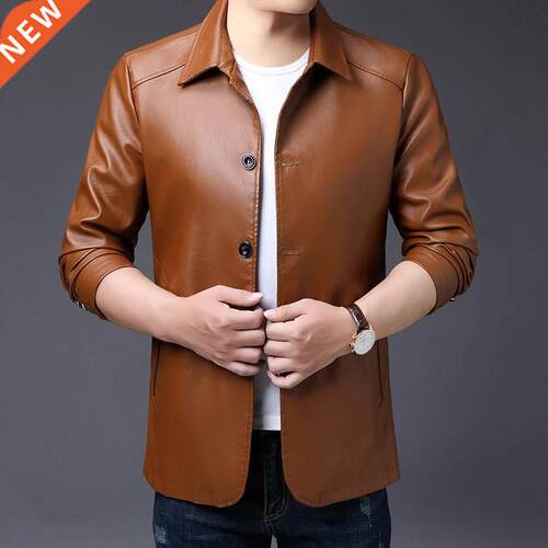 Crocodile brand slim leather jacket coat button Autumn and w