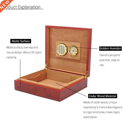 20 Count Brown Cedar Wood Lined Cigar Humidor Humidifier Wit