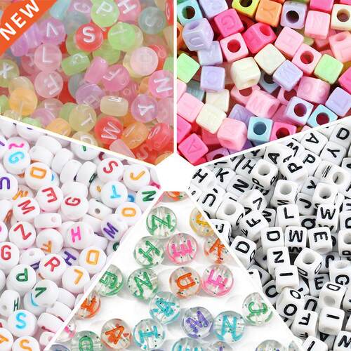 Letter Acrylic Beads Round Flat Alphabet Digital Cube Loose