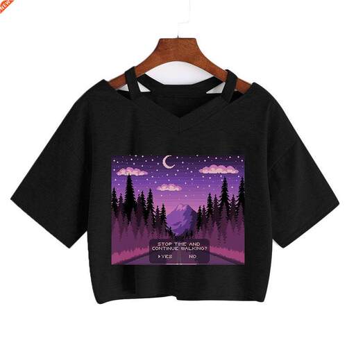 Gothic Japanese Cartoon print Tees summer Vintage Punk Crop