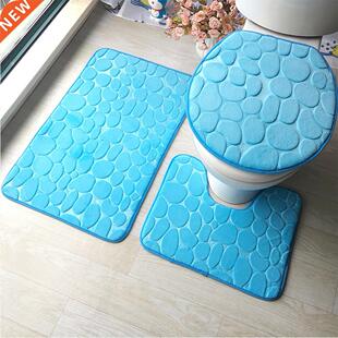 3Pcs/Set Bathroom Mat Set Floor Rugs Embossing Flannel Cushi