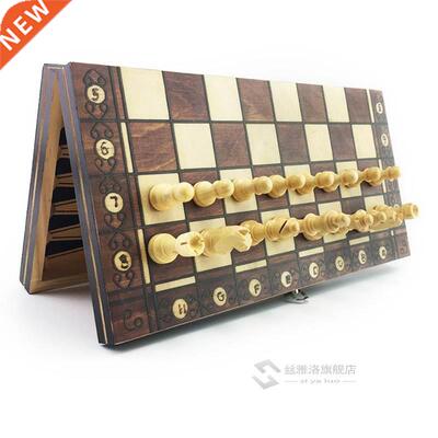 Super Magnetic Wooden Chess Backgammon Checkers 3 in 1 Chess