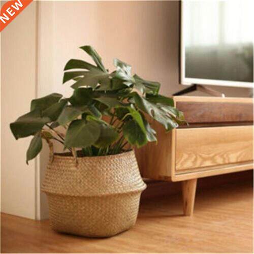 Basket Rattan Folding Wicker Handle Round Natural Seagrass P