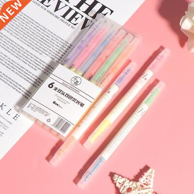 /6Pcs Highlighter Pen Stationery Double Headed Fluorescent
