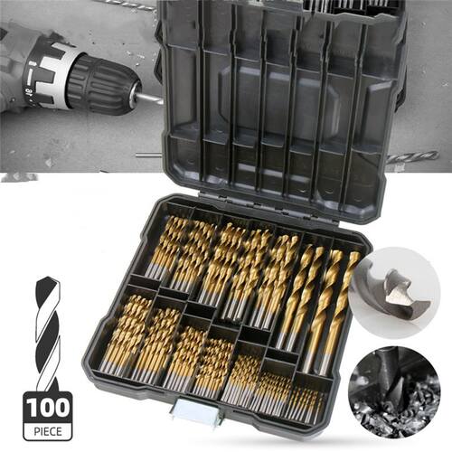 100Pcs HSS Metal Drills Titanium Metric Metal Drill Bits Set