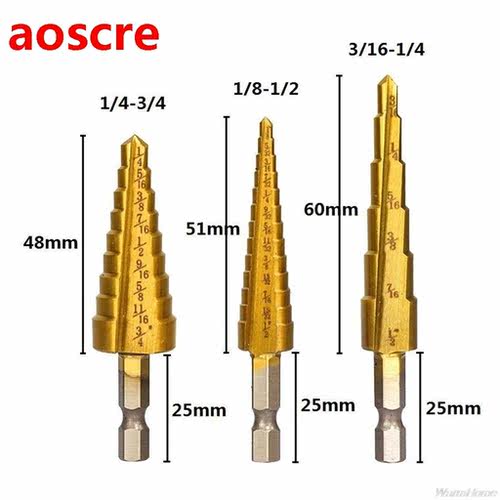 3 Pcs Step Drill Bits High Speed Steel Drill Kit for Metal A