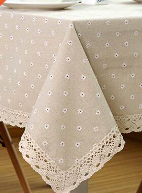 Flower Pattern Tablecloth Linen Cotton Table Cloth with Lace