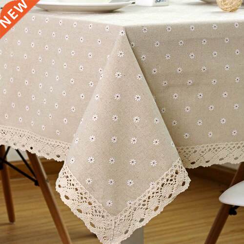 Flower Pattern Tablecloth Linen Cotton Table Cloth with Lace