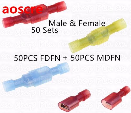 100PCS 50set transparent Blue Fully Insulated Spade Electr