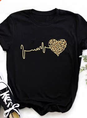 Summer New 90 ’s Leopard Heartbeat Short Sleeve Print