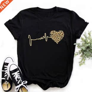 Summer New 90 ’s Leopard Heartbeat Short Sleeve Print