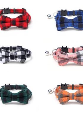 Colorful Plaid Grid Cat Collars Cotton Striped Bowknot Neckl