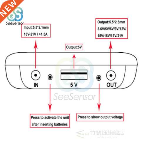 .6V 5V 6V 9V 12V 15V 16V 19V 21V USB 6X 18650 Power Bank Ba