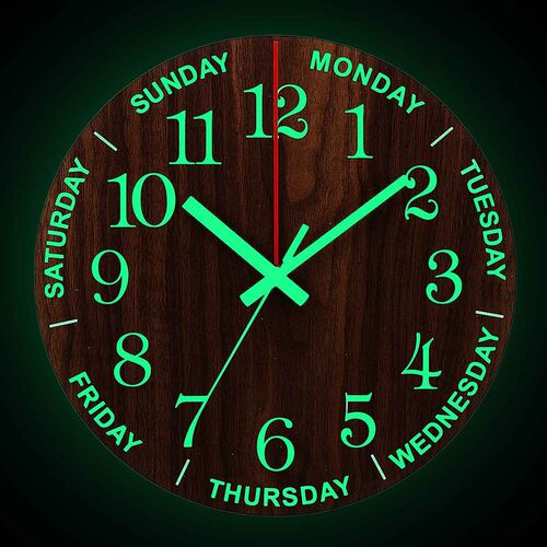 12 Inch Luminous Wall Clock Wood Silent light in dark night
