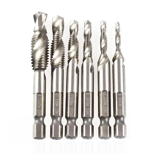 1/6Pcs Hex Shank Titanium Plated HSS Screw Thread Metric Tap