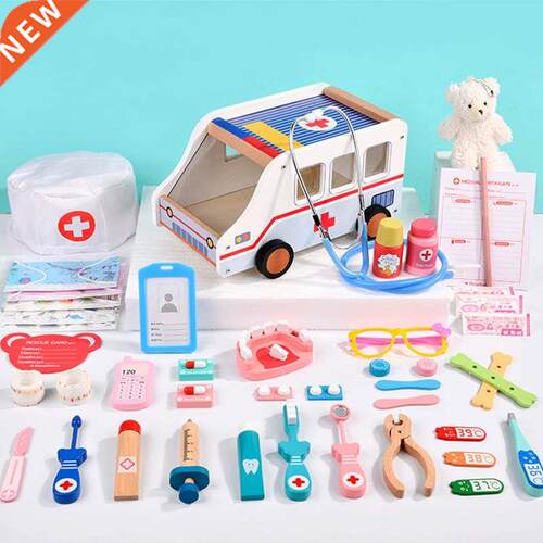 Kids Wooden Doctor Toy Set Simulation Family Doctor Nurse Me