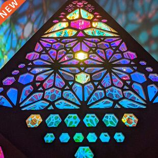 Wooden Hollow LED Projection Night Lamp Bohemian Colorful P