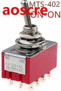 MTS-402 Red AC 250V 2A 125V 5A 12Pins 2Position 4PDT ON/ON S