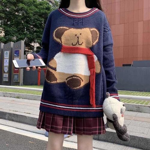 Cute bear sweater women's for fall and winter 2021 new colle