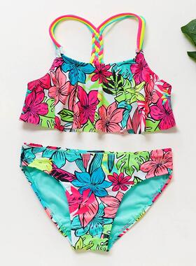4-16Y Girls Swimwear Teenager Kids Bikini set Tropical flora