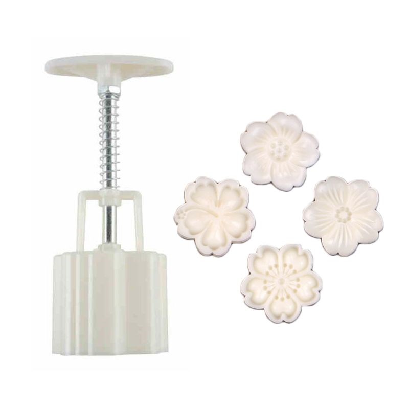 50g Mooncake Mold 4pcs Hibiscus Cherry Stamps Hand Press Moo