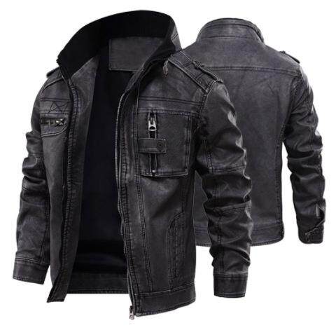 Business Velvet Mens Leather Jackets Motorcycle Stand Collar
