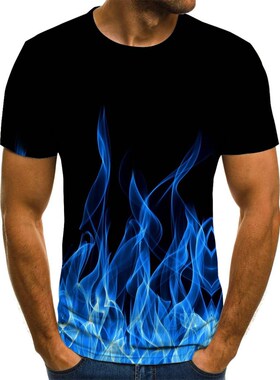 2020 new flame men's T-shirt summer fashion short-sleeved 3D