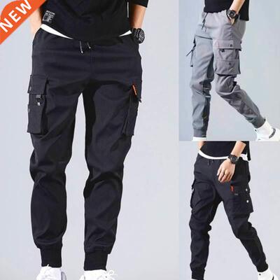 Spring Summer Men's Drawstring Pants Tie Feet Overalls H