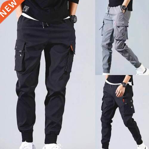 Spring Summer Men's Drawstring Pants Tie Feet Overalls H