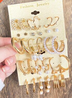 VKME Fashion Gold Pearl Earrings Set For Women Vintage Metal