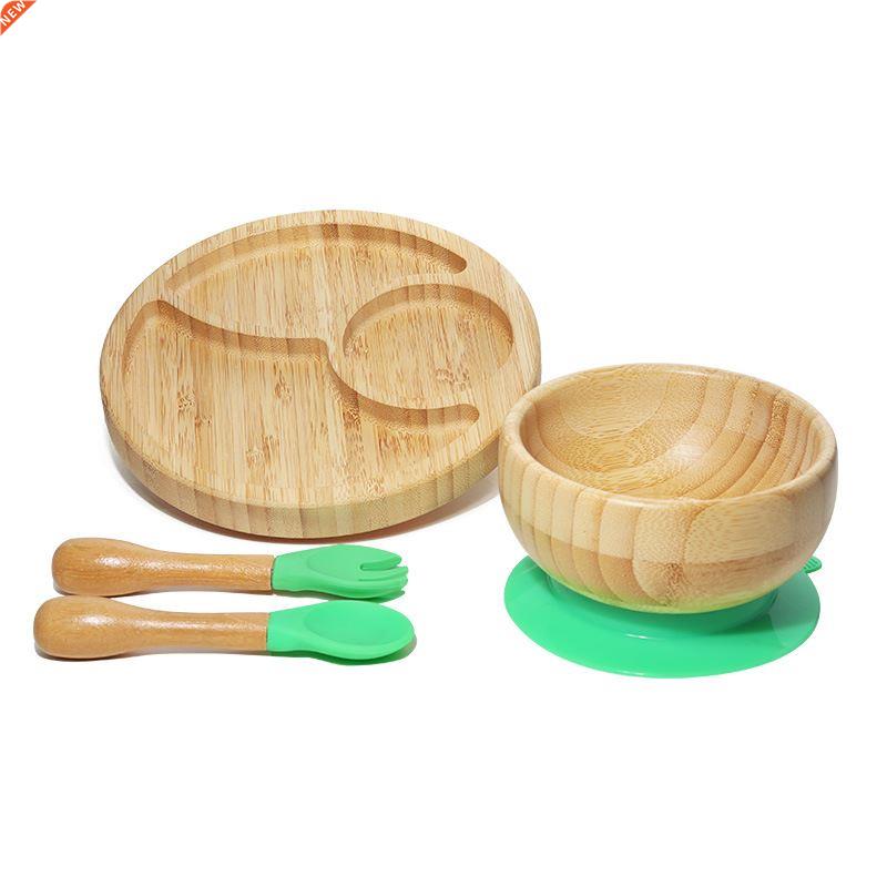 1Set Baby Feeding Bowl Baby Dinner Plate Bamboo Kids Feeding