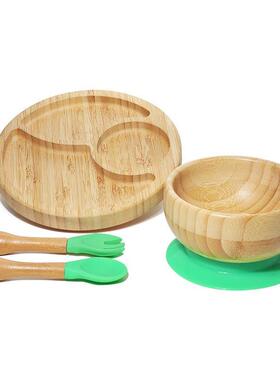 1Set Baby Feeding Bowl Baby Dinner Plate Bamboo Kids Feeding