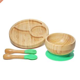 1Set Baby Feeding Bowl Baby Dinner Plate Bamboo Kids Feeding