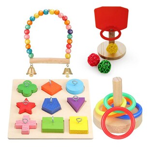 4 Styles Bird Toy Set with Wooden Block Puzzle Parrot Traini