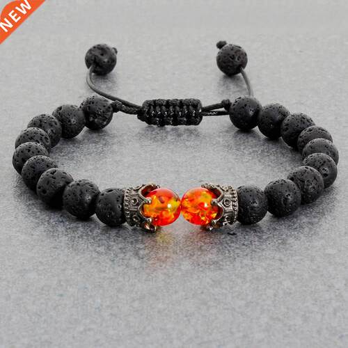 Black Lava Stone Crown Charm Tiger Eye Beads Bracelet For Me