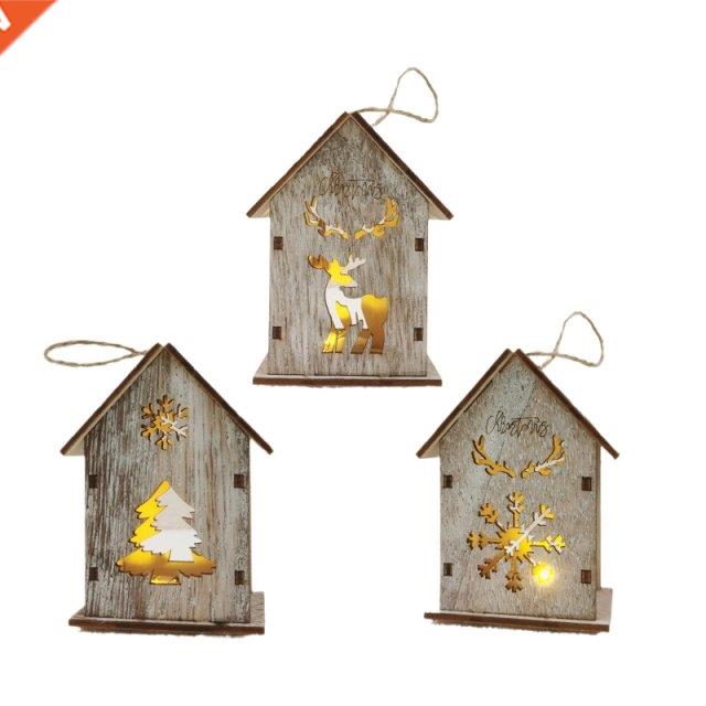 Christms Decortion Luminous Wooden House Xms Tree Hnging - 实物图