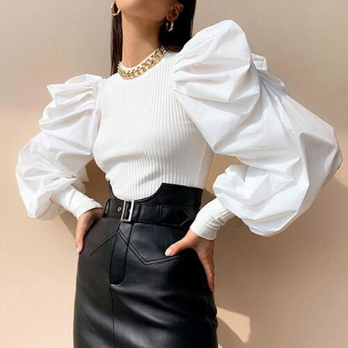 2020 Retro Womens Long Puff Sleeve Blouse Shirts Spring Fall