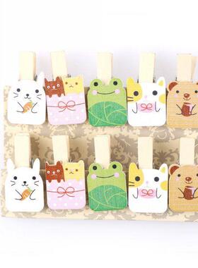 10pcs Cartoon Cat Wooden Clothes Pegs Paper Clip Bookmark Fo