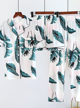 2021 New Women's Spring And SummerViscose Pajamas Three-