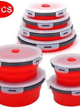 Round Silicone Folding Lunch Box Set Microwave Folding Bowl