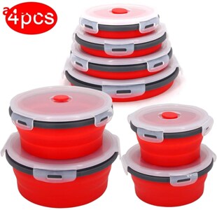 Round Silicone Folding Lunch Box Set Microwave Folding Bowl
