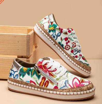 Zapatillas Mujer 2021 Lace Up Print Flats Women Non Slip Fas