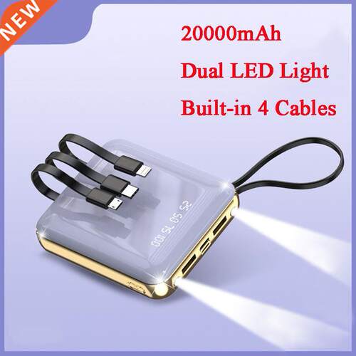 Built in 4 Cables Power Bank 20000mAh Mirror Screen LED Dig