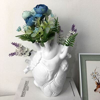 Resin Anatomical Heart Shape Vase Art Style Sketch Sculpture