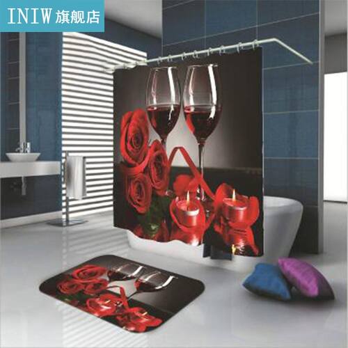 71 x 71 Inches Shower Curtain Rose Red Wine Romantic Lovers