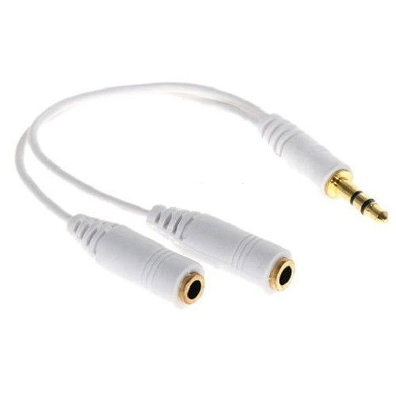 Cable splitter of white earphones 3.5 mm 1 Male Jack output