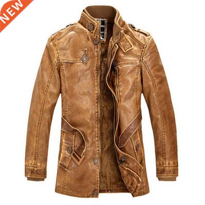 High Quality Leather Jacket Men Slim Warm Washed Leather Mot